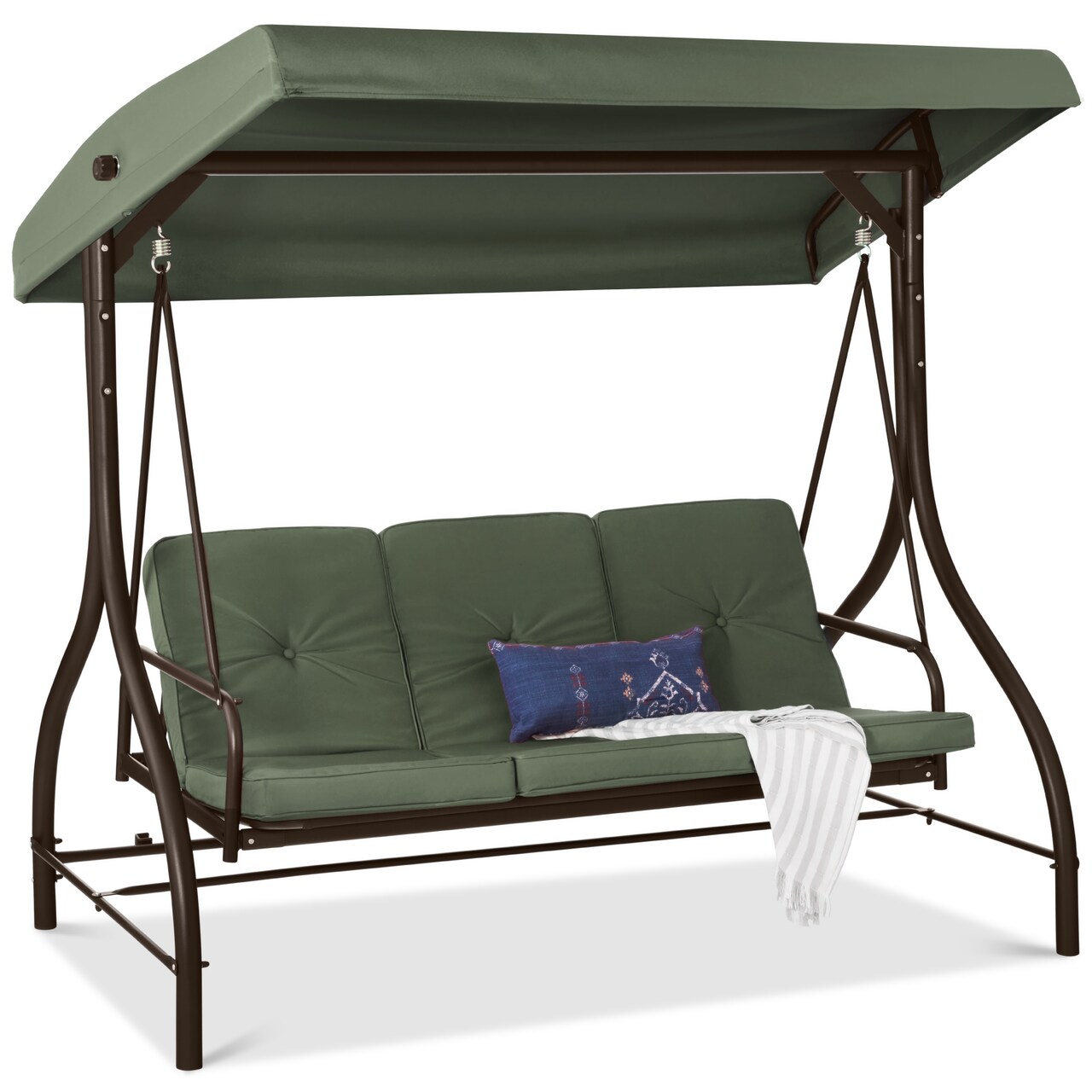 Best Choice Products 3-Seat Outdoor Converting Canopy Swing Glider Patio Hammock w/ Removable Cushions